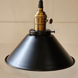 Industrial Pendant Farmhouse Light - Black Steel Shade - Edison Lighting